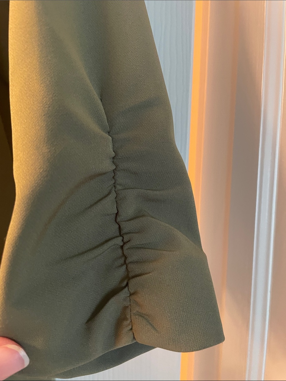 INC International Concepts Olive Green Longline Blazer with 3/4 Ruched Sleeves - Picture 3 of 7